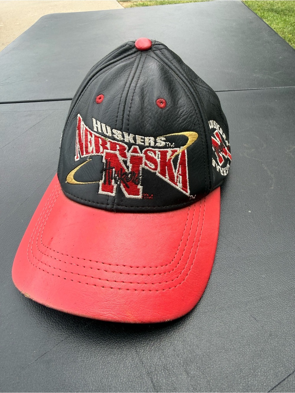 Vintage Nebraska Huskers Hat Go Big Red Leather Slideback NCAA Cap, MODERN